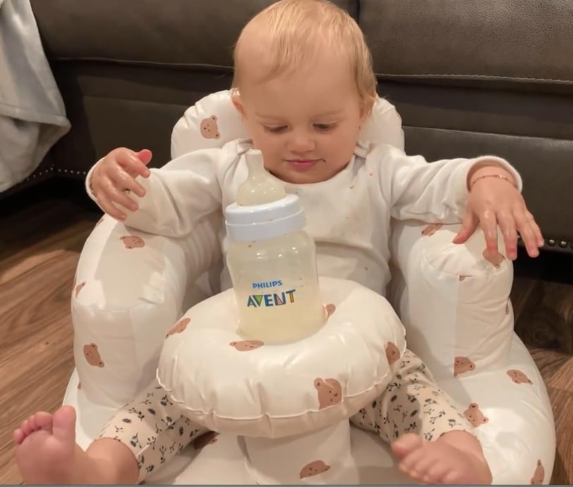 Miniatura 4 de Asiento inflable para bebé con bandeja para bebés de 3 a 36 meses, bomba de aire integrada, asiento de apoyo para bebé, silla de verano para