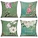Funda de Cojin Vintage Juego de 4 Fundas Cojines Shabby Chic Decorativos, Flores Rosa 45x45 cm Decorativa Hogar Funda de Almohada Cojín para Cama Sofás Sala de Estar Dormitorio Menta Verde