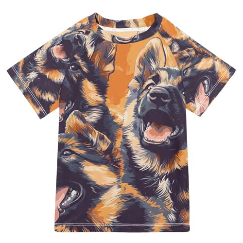 Jucciaco Boys Swimsuit Shepherd Dog Graphic Sunscreen Kids Sun Rashguard Short Sleeve T-Shirts Swimwear Sets UPF 50+ Multicoloured