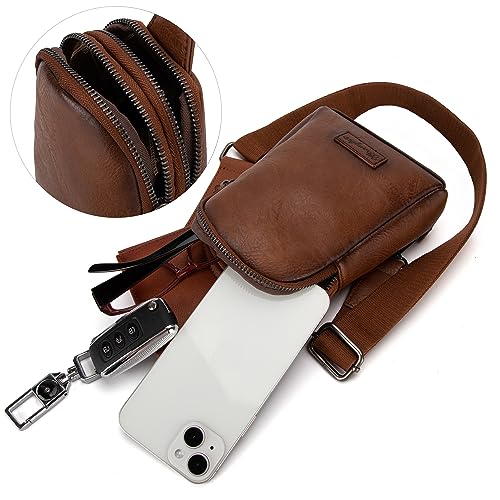 Image of Wrangler Small Sling Bag for Women, Leather Crossbody Bags Cross Body Purse Fanny Packs with Adjustable Strap for Gift