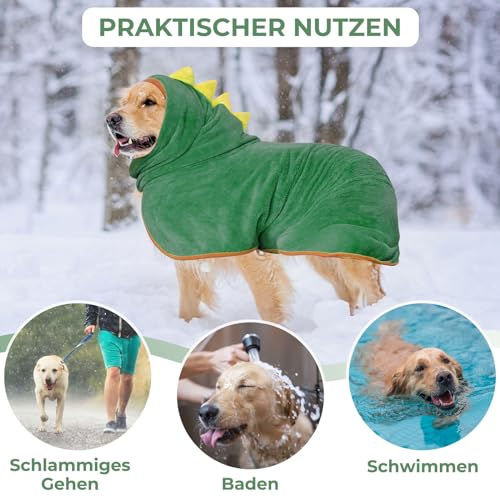 Bibykivn Bademantel für Hunde aus Mikrofaser, Handtuch für Hunde, schnell trocknend, saugfähig, mit Klettverschluss, verstellbar, für Haustiere und Katzen (Grün, M)