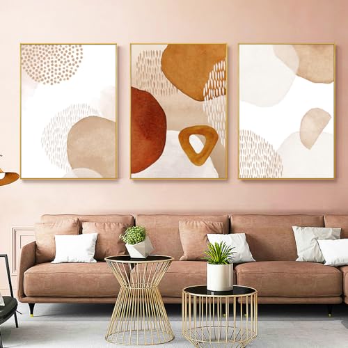 SOBMQ Láminas de Arte Nórdico en Tonos Beige Arte Abstracto Con Forma de Piedra Lienzo Póster e Impresión para Sala de Estar Dormitorio Moderno Decoración del Hogar-40 * 50cm*3PCS (sin marco)