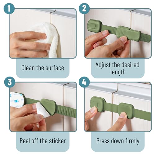 Image of Bates- Child Safety Strap Locks, 6 Pack, Dusty Green, Baby Cabinet Locks with Adjustable Strap Length