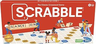 Classic Hasbro Scrabble Board Game with Wooden Tiles - Family Word Game Ages 8+, 2-4 Players, Crossword Fun