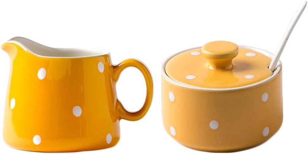 CHOOLD Chic Polka Dot Ceramic Sugar and Creamer Set with Spoon Creamer Serving Set
