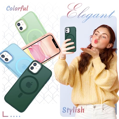 Image of YENAPOON for iPhone 12 Pro /iPhone 12 Case, Matte Magnetic Case, Dark Green | Fit for Magsafe, Screen Protector Included, Matte Translucent Frosted Slim Shockproof Protective Phone Cover