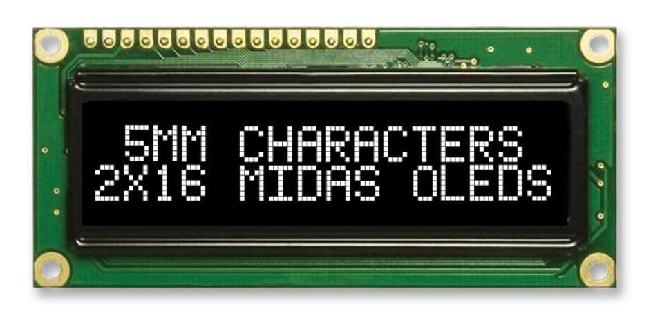 OLED, 16 x 2, weiß, W/T, 4 Schriftarten-Sets, alphanumerische OLED-Displays, 1 Stück | MCOB21605GX-EWP