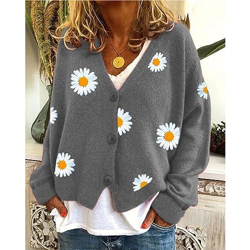 Women's Cute Daisy Flower Knit Cardigan Retro Aesthetics 90s Long Sleeve Button Open Front Sweater Y2K Tops2