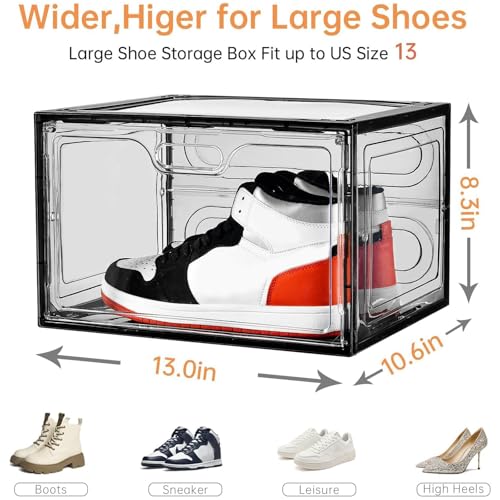 Image of 8 Pack Drop Side Shoe Boxes, Large Stackable Shoe Storage, Thick Plastic