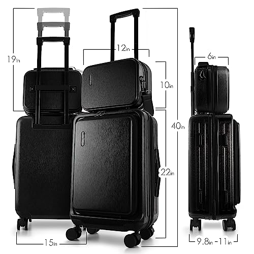 Image of 22 Inch Carry On Luggage, Carry On Suitcase with Wheels, Hardside Luggage Carry-On, Expandable Black Small Suitcase, Hard Shell Carry-on Luggage, Spinner Luggage with Cosmetic Bag