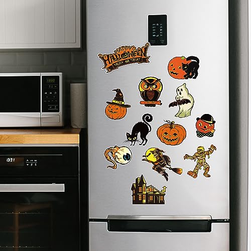 Anydesign A2301 12Pcs Halloween Vintage Refrigerator Magnets Trick Or Treat Magnet Stickers Pumpkin Ghost Witch Bat Cat Decorative Fridge Magnetic Decals thumb #4