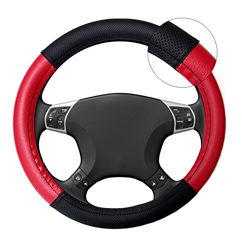 akhan-tuning LB24  Housse de Volant pour Tous Les Types de Volant DE 37 cm à 39 cm Noir/Rouge