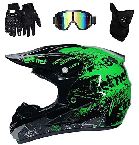 WEITY Motocross Helmet,Full face Motorcycle Helmet Dirt Bike MX ATV Scooter ECE Certified Motorbike Helmet with Goggles Gloves Mask,Green (??) Cover