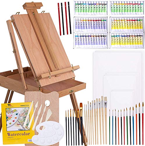 WA Portman French Easel with 121 Painting Supplies - Art Easel for Adults & Kids - Painting Easel with Paint Supplies - 121 Piece Art Easel Set - Art Easel for Painting - Paint Easel with Canvas Paint