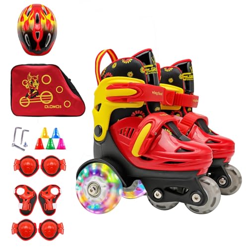 Patines de puntos, patines de ruedas ajustables - Patines de ruedas ajustables, diseño de puntos - Patines de ruedas para edades de 3 a 8 años, con ruedas luminosas, para patinar