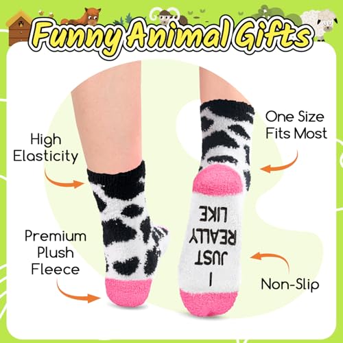 Image of HAPPYPOP Fuzzy Animal Socks for Women - Cute Unicorn, Horse, Cow and Goat Gifts for Her