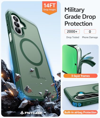 Image of FNTCASE for Galaxy A27 5G Phone Case: for Samsung A27 Cases [Fit for Magsafe] [Screen Protector] Military Grade Drop Protection, Translucent Matte Back, Slim Shockproof Protective Cover - Green