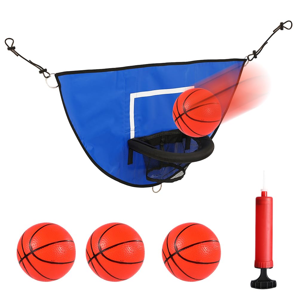 Trampolín Canasta de Baloncesto Mini Accesorio Universal con Borde de Arranque 3 Pelotas para Niños y Adultos