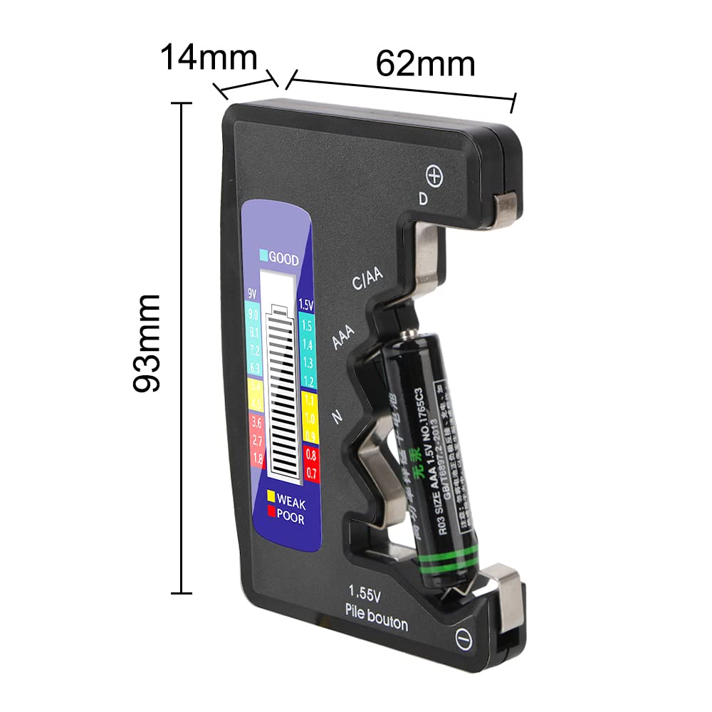 DollaTek 1.5V 9V Digital Battery Tester universale per AA AAA LR44 - Nero