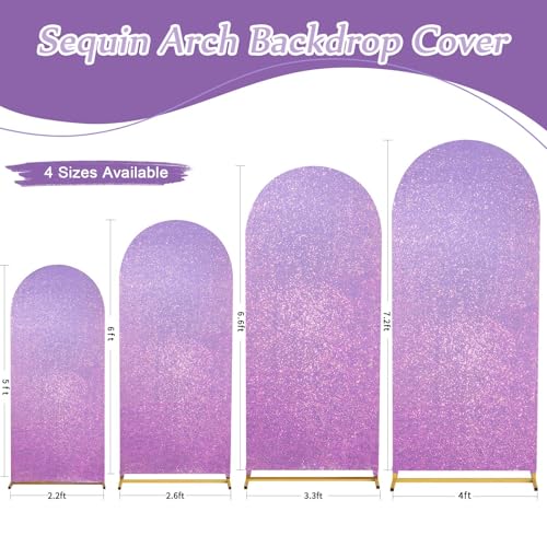 Image of Halloween Decorations Set of 3 Arch Backdrop Cover Purple Sequin Arch Cover