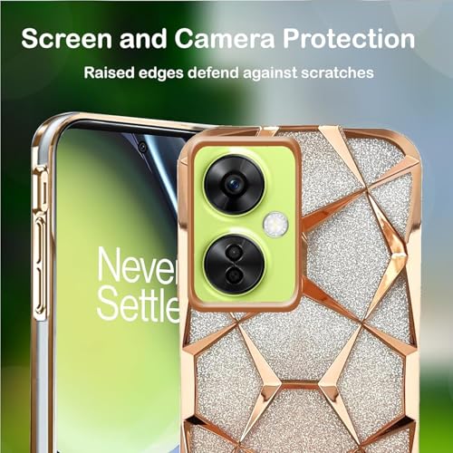 Image of Stylish Gradient Glitter Case for OnePlus Nord CE 3 Lite 5G Luxury Electroplated 3D Cube, Diamond Bling Shiny Soft TPU Clear Shockproof Women & Teen Girls Protective Phone Cover (Gold)
