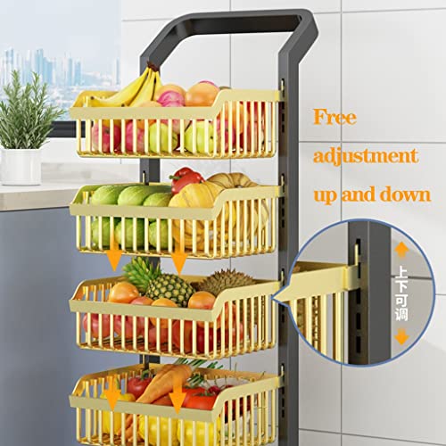 Scaffale regolabile con ruote, carrello a 4 ripiani da pavimento per dispensa da cucina e organizzazione di utilità