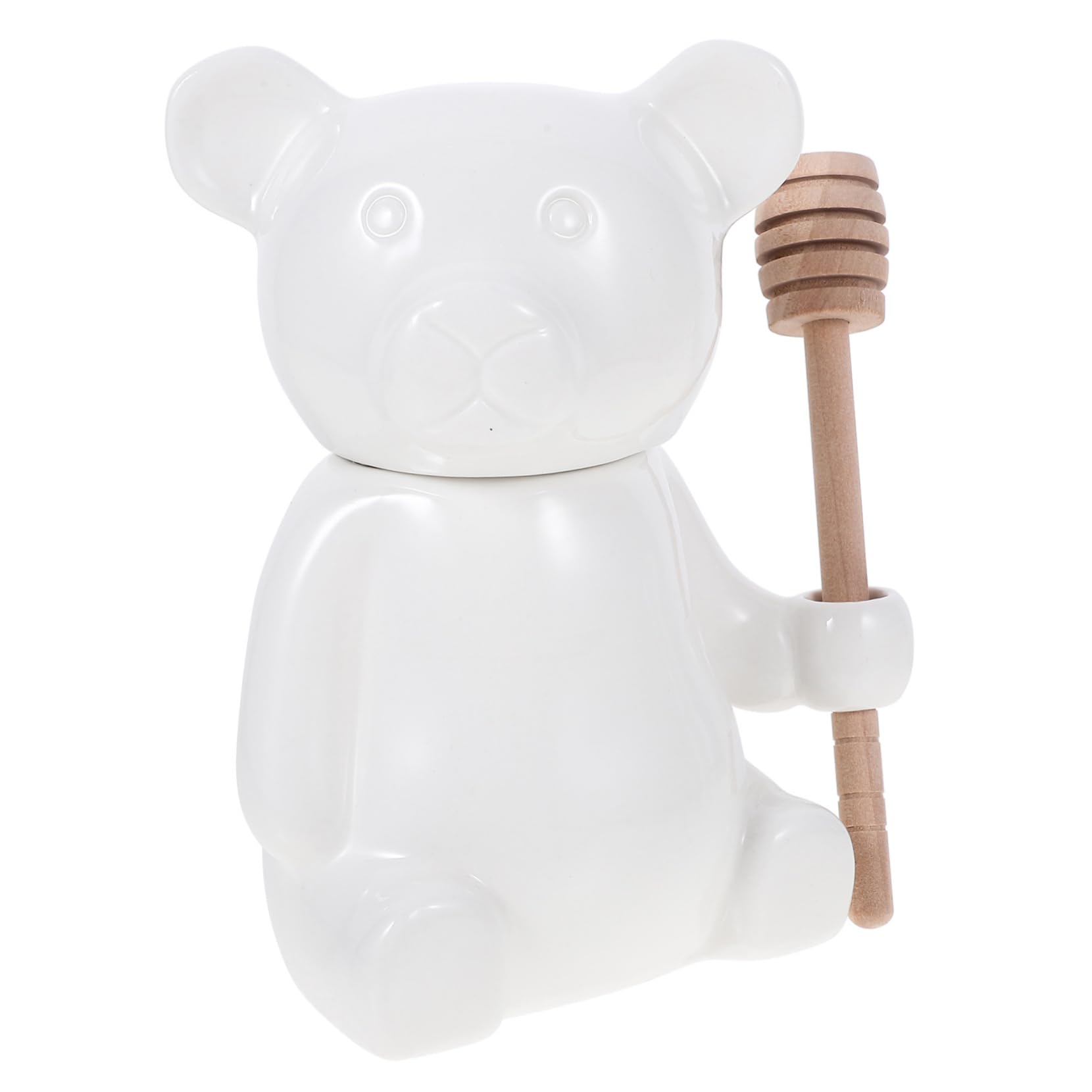OFFSCH 1Set Ceramic with Dipper Holder Bear Shaped Sealed Storage Container Smooth Surface Kitchen Storage for Honey Syrup present for Bee Lovers