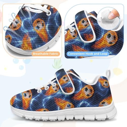 Little Kid/Big Kids Shoes Boys Girls Sneakers Tennis Running Lightweight Breathable Shoes White Sole Soccer Fire Lightning Pattern 6