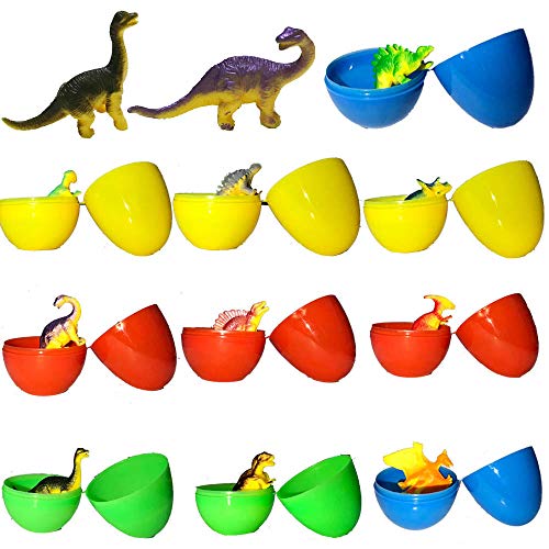 10 Packs Dinosaur Toy Set Prefilled Easter Eggs ; Realistic Dinosaur Set Suprise Eggs for Easter Theme Party Favor, Easter Eggs Hunt, Basket Filler, Goodie Bag Fillers and Kids Prizes Supplies