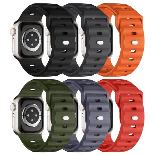 Image of Sport Bands 6-Pack Compatible with Apple Watch Ultra 3 /2 Band 49mm 46mm 45mm 44mm 42mm, Wide Soft Silicone Wristbands Waterproof Strap Men for iWatch Series 11 10 9 8 7 6 5 4 3 SE Ultra
