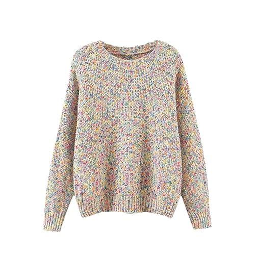 Watrpro Women Fashion Elegant Colorful Yarn Knitted Sweater Jumper O Neck Female Oversize Pullovers