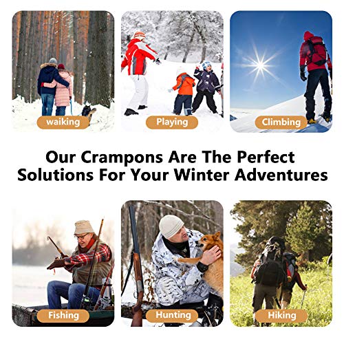 Cosyzone Crampons Traction Cleats Ice Grips Spikes for Shoe/Boots Safe for Walking, Jogging, Climbing Fishing Hiking-Orange (1 Pair)