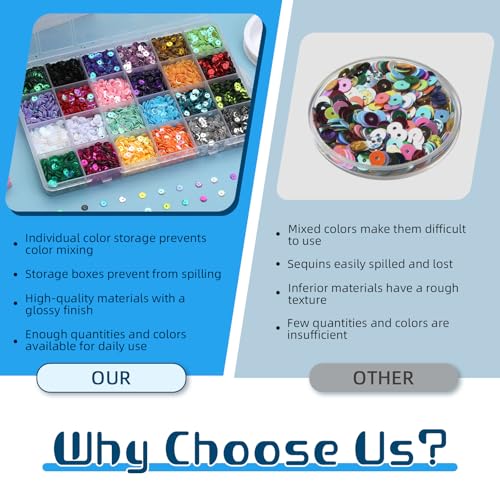 Image of 21600 Pcs Loose Sequins Bulk, 24 Colors 5MM Embroidery Sequins | Sparkle Sequins with Holes for Crafts, Round Sequin with Storage Box for Sewing, DIY Clothing, Party Decoration