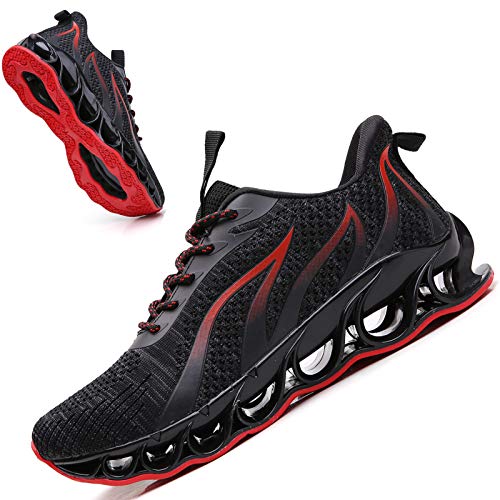 wanhee Running Shoes for Men Sneakers Black Red Size 12 Athletic Jogging Tennis Walking Shoes Breathable Fashion Gym Runner Trail Workout Shoes