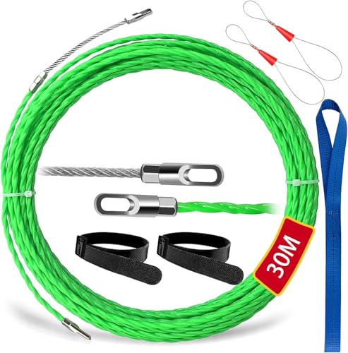 30m Aiguille Electricien, Tire Fils Electrique 4,5 mm Diamètre Aiguille Passe Cable Tire Fils Electricien Aiguille avec Tête Flexible de Guidage, pour la...