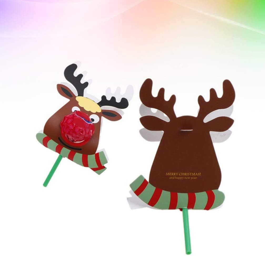 Amosfun 25pcs Christmas Lollipop Paper Card DIY Reindeer Candy Lollipop Decoration Cards Paper Candy Holder Party Supplies Green