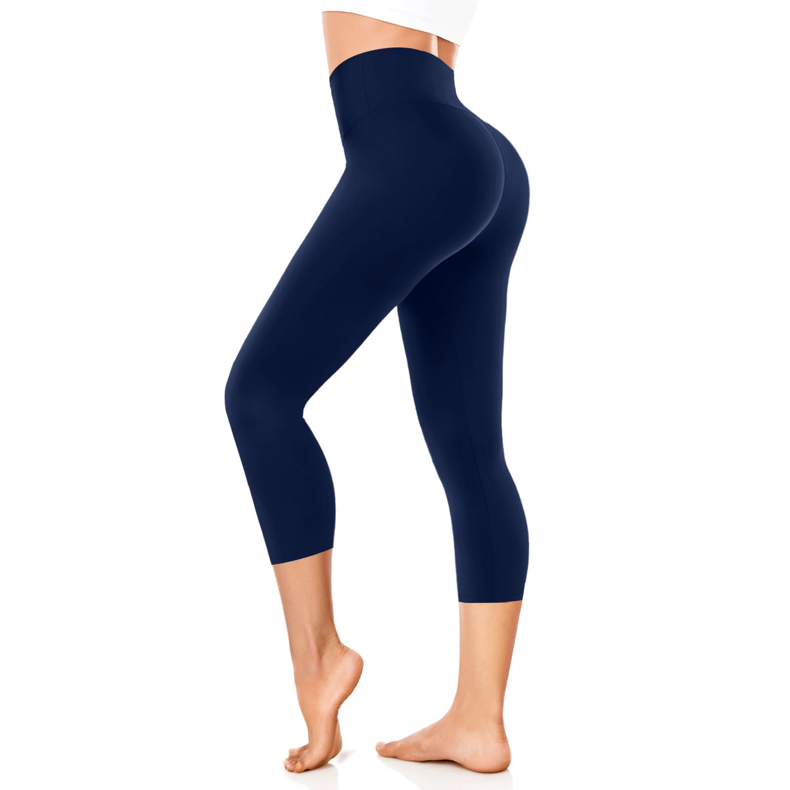 FuelMeFoot 3/4 Leggings Damen High Waist Schwarz Capri Leggins Blickdicht für Sport Yoga Gym.