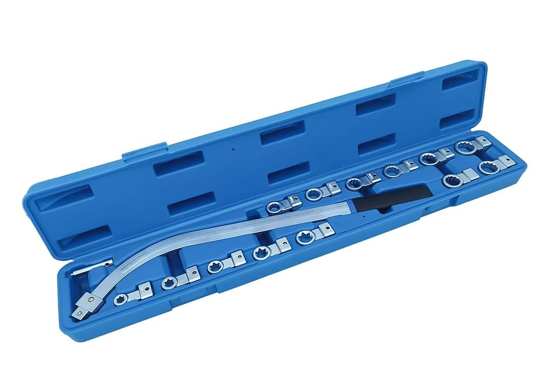 Generico Chiave per Puleggia tendicinghia Extra Lunghe con Adattatori Tendere Cinchia intercambiabili Set 15 Pezzi Strumento Tenditore Ammortizzatore 12-19mm