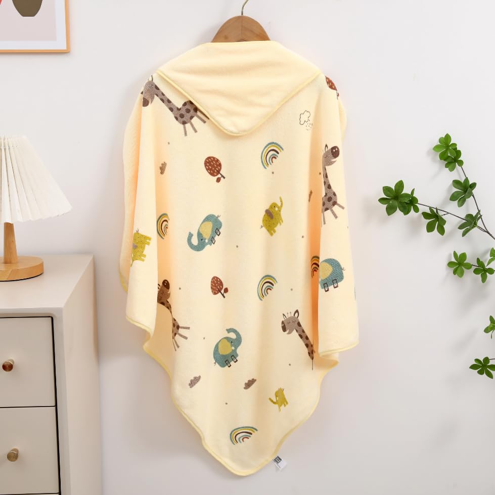 Image of Mee Mee Hooded Baby Bath Towel for New Born | Wash Cloth, Quick Absorbent, Used for Baby Swaddling, Extra Soft Cotton Towel for Kids /Toddlers /Infants /Babies, Pack of 1, (Orange Deer /Elephant) 80X80 CM
