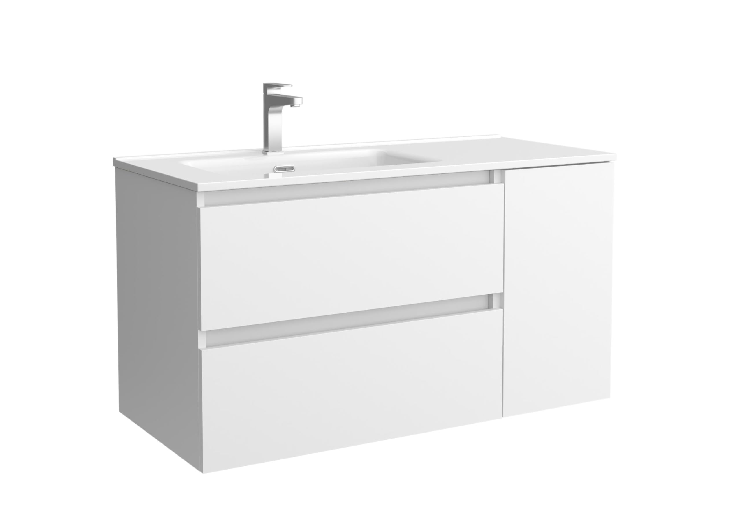 Salgar Mueble de Baño Bequia 90cm + Coqueta 1 Puerta Derecha + Lavabo cerámica | Blanco Mate |90x45x56