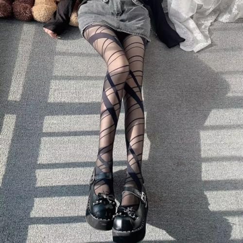 Bandage Patterned Tights for Women Sexy Mesh Sheer High Waist Breathable Stockings Pantyhose3