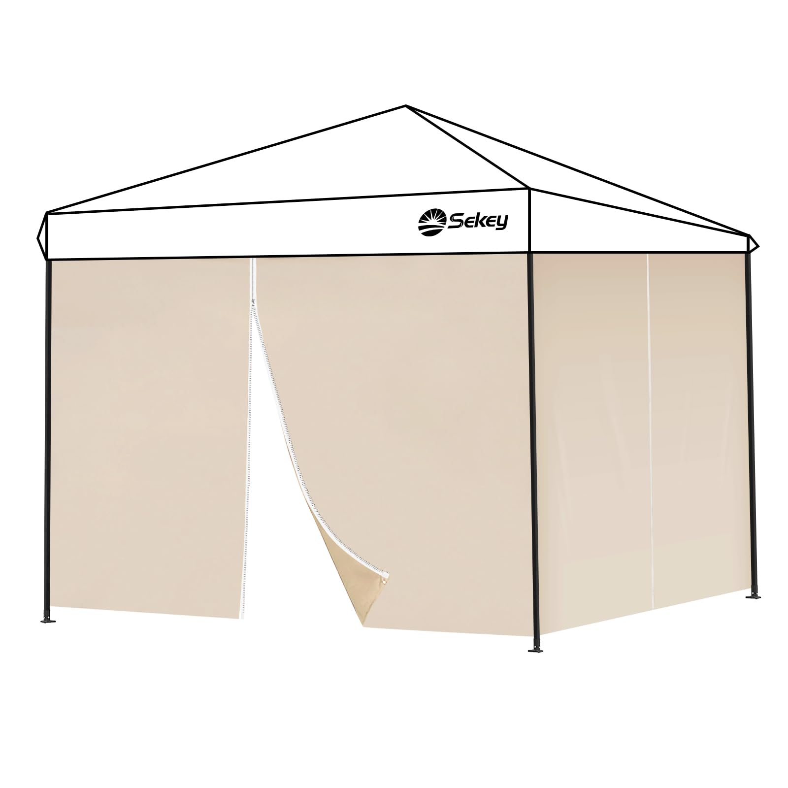 Sekey 2PCS Seitenwände für Pavillon 3x3 Wasserdicht Winterfest, Seitenwände für Pavillon Partyzelt Gartenzelt 3x3m, 1 Fenster 1 Tür, (Khaki, 2 Türen)