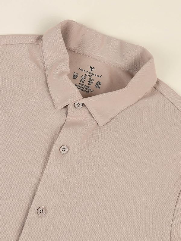 Image of TECHNOSPORT Men's Black Solid Regular Fit Spread Collar Casual Shirt with TECHNOCOOL+