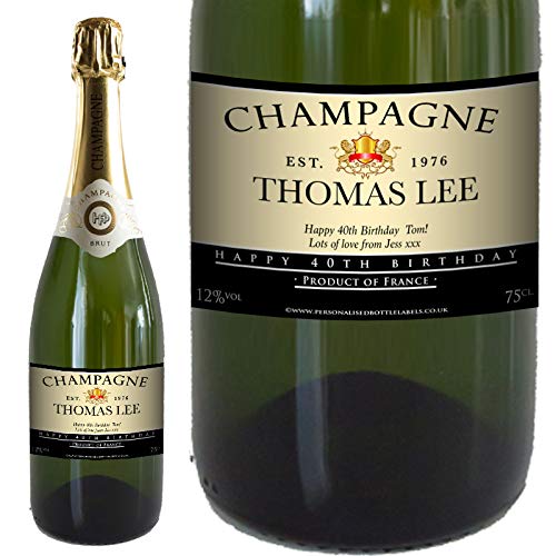 Personalised Birthday Champagne 75cl with FREE Gold Gift Box. Any Name & Message for Any Birthday.