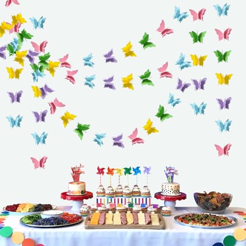 Image of BEISHIDA 5 Pieces 3D Colorful Butterfly Paper Garland Hanging Decorative Banner for Home Ceiling Decor Birthday Party Baby Shower Wedding Theme Showcase Decoration Supplies Total 393 Inch Length