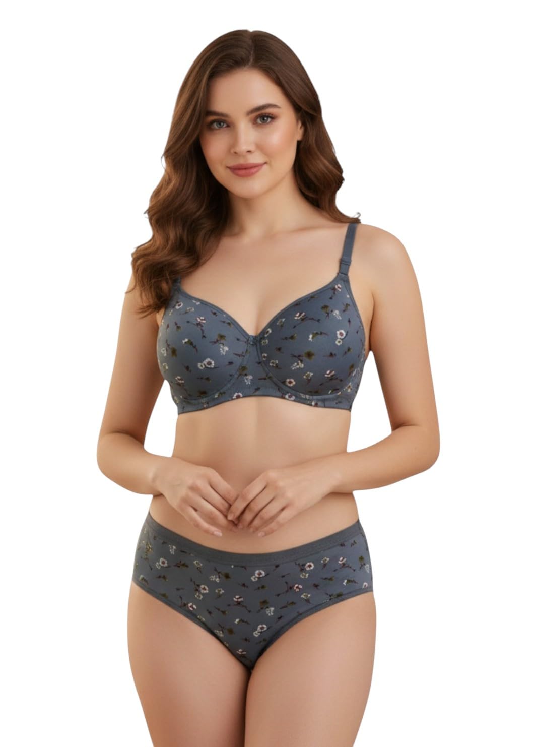 Simza Women’s Floral Padded Cotton Blend Bra & Panty Set with Back Hook | Comfortable Everyday Lingerie Set-picture-25