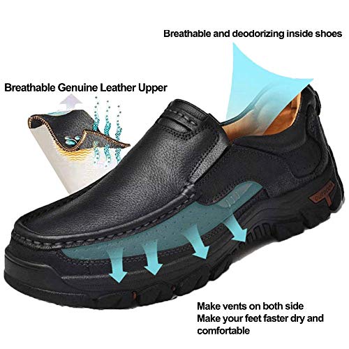 YONGJIA Men's Classic Outdoor Leather Non-Slip Lightweight Breathable Loafers Shoes Hiking Casual Shoes4