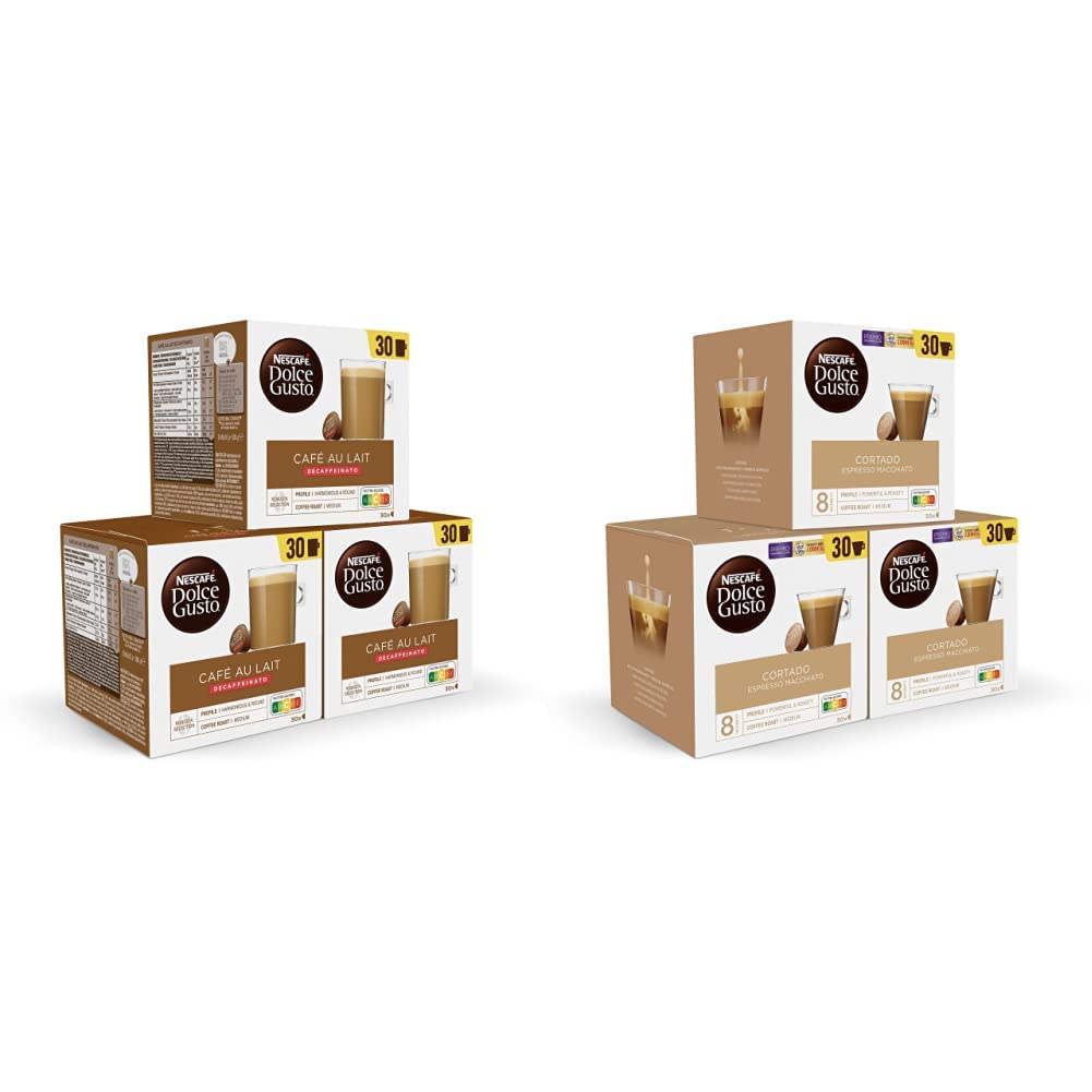 Dolce Gusto NESCAFÉ Café con Leche - x3 pack de 30 cápsulas - Total: 90 cápsulas & Dolce Gusto NESCAFÉ Cortado - x3 pack de 30 cápsulas - Total: 90 cápsulas