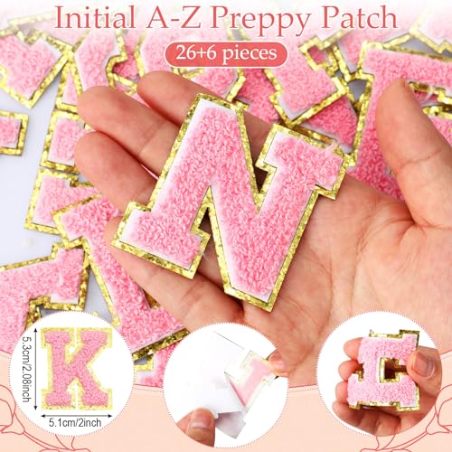 12 Personalized Initial A-z Preppy Patch Clear Makeup Bag Initial Letter Beach Travel Toiletry Cosmetic PVC Bag DIY Chenille Sew Letter Patches End of the Year Gifts(Pink, Pink Letters)4