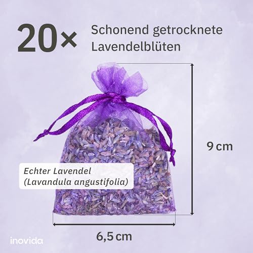Lavendel Duftsäckchen Kleiderschrank: 20x Echter Lavendel getrocknet – Das Original - Mottenschutz für Kleiderschrank bei Kleidermotten – Auto Duft, Raumduft, Schrank Duft – Inovida Lavendelsäckchen